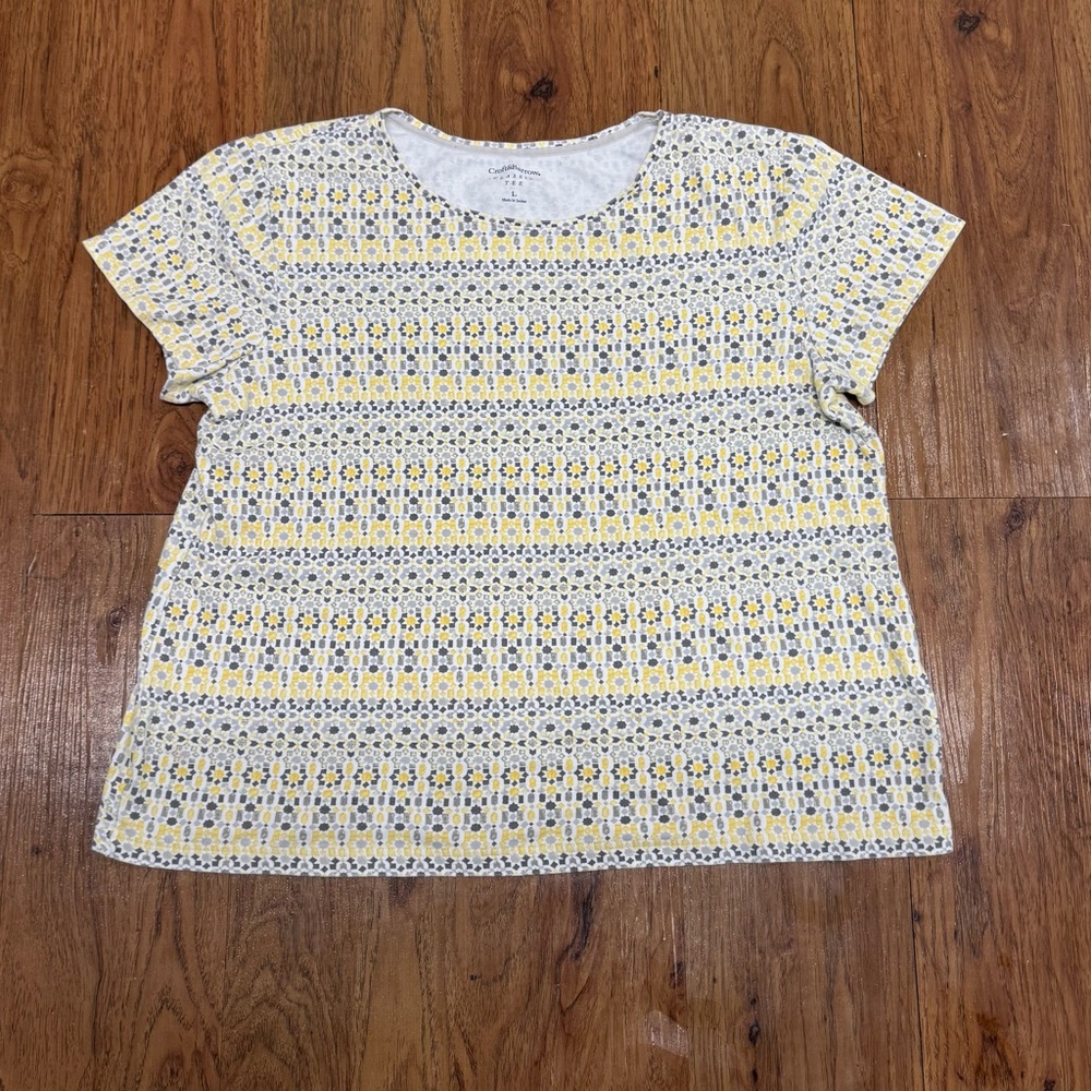 Croft Barrow, Women’s, Grey/Yellow, Designed, 100 % Cotton, T-Shirt, Size Large